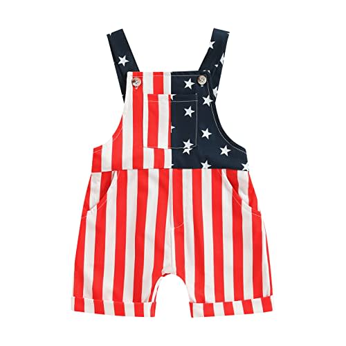 Ayalinggo 4th Fourth of July Baby Girl Boy Outfit American Flag Print Overalls Shorts Pocket Suspender Romper Clothes
