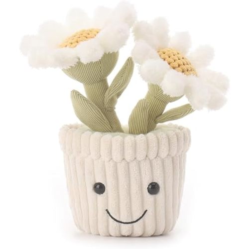 Apricot Lamb Soft Daisy Plant Plush Toy, Stuffed Green Pot, Kawaii Plushie for Kids 10 Inches