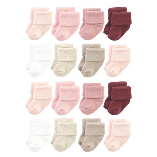 Hudson Baby Cotton Rich Baby Terry Socks 16-Pack, Solid Pink Neutral, 6-12 Months