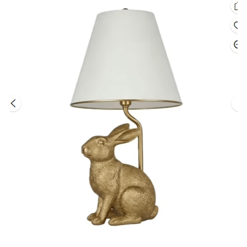 Golden Rabbit Resin Table Lamp with Linen Shade, Unique Aesthetic Home Decor Cute Desk and Bedside Lamp for Bedroom, Living Room Nightstand,