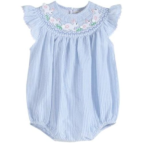 Lil cactus Girls Baby and Toddler Easter Bunny Smocked Romper