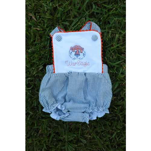 Personalized Seersucker Baby Bubble: Embroidered Collegiate Game Day Outfit