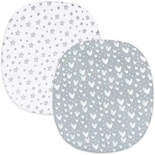 Bassinet Fitted Sheets Compatible with Graco Pack ‘n-Play Dome LX Bassinet(not playard), 2 Pack, 100% Jersey Knit Cotton Sheets, Grey Print for Baby