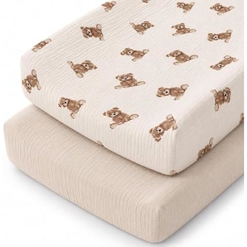 Organic Cotton Muslin Changing Pad Covers 32x16 for Baby Girl Boy Nursery