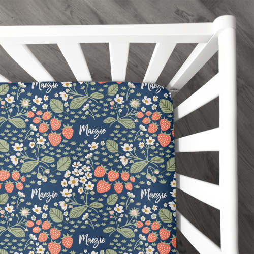 Personalized Crib Sheet | Strawberry Floral – Audrey & Bear
