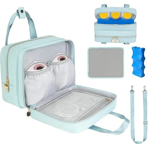 Wearable Breast Pump Bag with Cooler Compartment,Breast Milk Pump Travel Bag Compatible with Willow,Elvie,Medela Pump&Momcozy M5/S12 Pro, Carrying Case for Pump Parts and Bottles,Blue