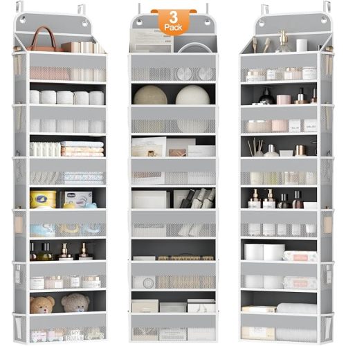 Yecaye 3 Pack Over The Door Organizer, 6-Tier Closet Door Hanging Organizer with 12 Mesh Pockets, Bathroom Organizers and Storage, Ultra Sturdy Large Capacity Over Door Storage Newborn Baby Essentials
