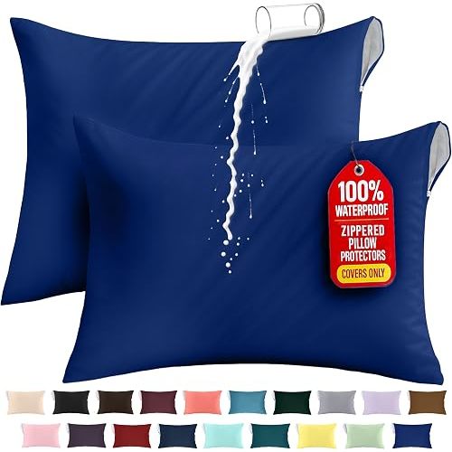 Utopia Bedding Premium 100% Waterproof Pillow Protectors with Zipper King Size (Set of 2), Bed Bug and Dust Mite Proof Zippered Pillow Covers, Pillow Encasement Cases, Royal Blue