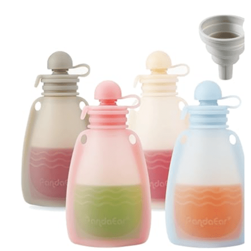 PandaEar Reusable Silicone Baby Food Pouches, 4 Pack Squeeze Pouches for Toddler Kids, BPA-Free Silicone Refillable Baby Food Storage, 5.5 oz