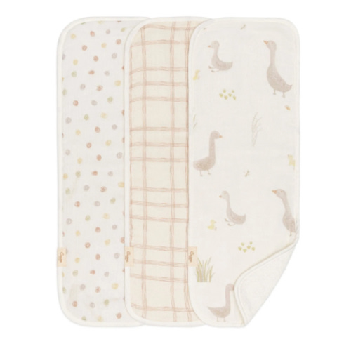 Charlie 3-pc. Cotton Newborn Baby Burp Cloth Set (Farmhouse Goose)