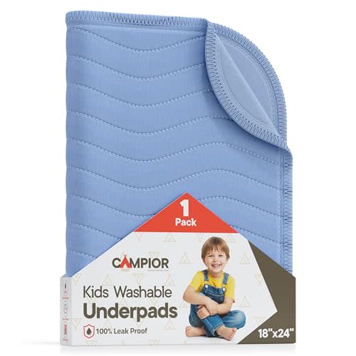 Washable Underpads Medium 18" x 24" (Pack of 1) - Reusable Waterproof Bed Pad for Babies and Kids Extra Heavy Absorbent Bedwetting Protection Soft Machine Washable, Blue