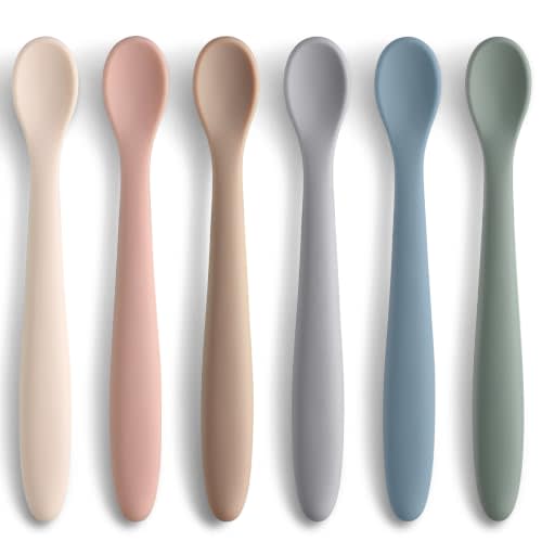 6 Piece Silicone Baby Feeding Spoons, First Stage Infant Soft-Tip Easy on Gums, Utensils Supplies, Training Spoon Self-feeding, Dishwasher & Boil-proof - Morandi