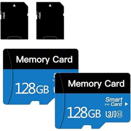 2 Pack 128 GB Micro Memory Card with Adapter, TF Memory Card Class 10, Mini Memory Card for Camera/Smartphone/Tablet/Drone (Blue 128GB*2)