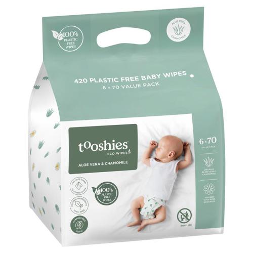 Tooshies Baby Wipes Aloe Vera and Chamomile 6 x 70 Pack