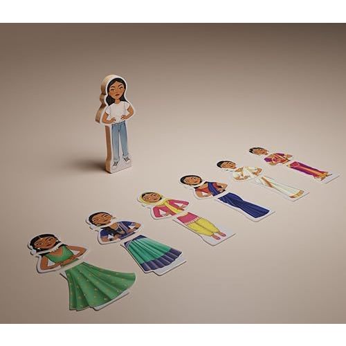 Magnetic Wardrobe Wooden Doll Play Set (19 Pieces), South Asian Cultural Toy for Children and Adults: Magnetic