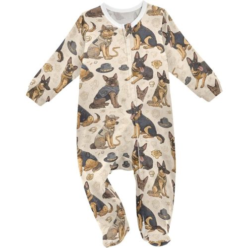 Police Dogs Pattern Baby One-Piece Footie Romper Jumpsuit Pajamas Cotton Pjs for Boys Girls Sleep Play