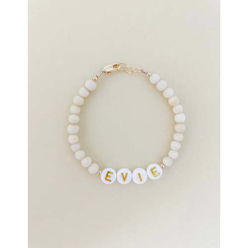 Personalized Name Mommy & Baby Bracelet in Creamy Beads | Reverie Threads
