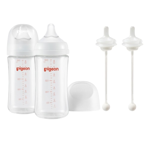 Glass bottles 8.1 Oz(3+ months) 2 packs + Weaning Silicone Sipper 2 pa – Pigeon
