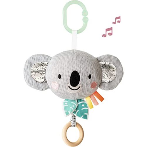 Taf Toys Soothing Musical Pulldown Toy with Multi-Textures & Wooden Teether, Attaches to Crib, Stroller and Car Seat, Develop Baby’s Senses and Cognitive Skills (Kimmy Musical Koala)