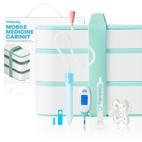 Frida Baby Mobile Medicine Cabinet Travel Kit | Baby Essentials Gift Set Includes NoseFrida Snotsucker, Rectal Thermometer, MediFrida Medicine Dispenser with Portable Carrying Case