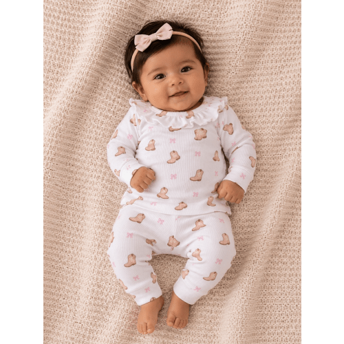 Ribbed Long Sleeve Ruffle Top & Pants, Mini Cowgirl Boots