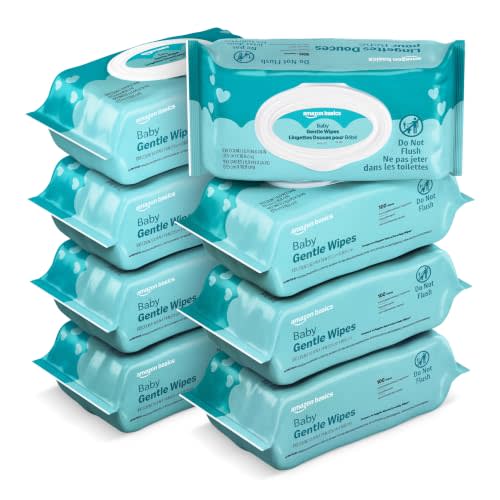 Amazon Basics Gentle Fragrance Free Baby Wipes, Hypoallergenic, Sensitive Skin, Unscented, 800 Count (8 Packs of 100) (Previously Mama Bear)