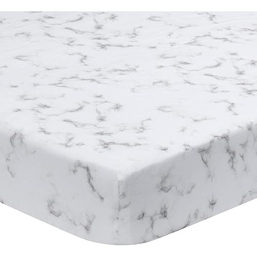 Lambs & Ivy Signature Gray/White Marble Organic Cotton Fitted Crib Sheet