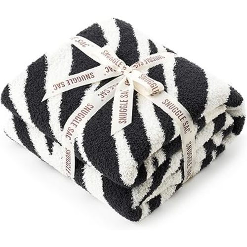 Snuggle Sac Zebra Blanket Black Zebra Print Blanket Twin Size, Ultra Soft Reversible Zebra Throw Blanket for Couch, Sofa & Bed, 60x80 inches