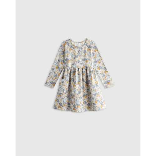 Organic Cotton Long Sleeve Fit and Flare Pocket Dress - Baby Girl in Grey Ditsy Floral