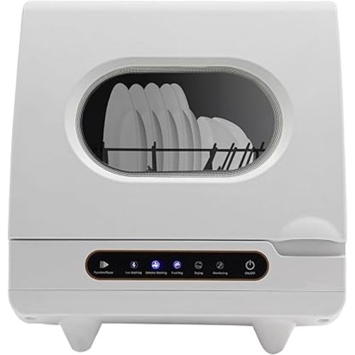 Portable Countertop Dishwasher, 1200W 110V Compact Dishwasher Leak-Proof Dry Dishwasher with 5 Washing Programs and 360° Rotation Flushing for Houses, Apartments, Dorms, Rvs
