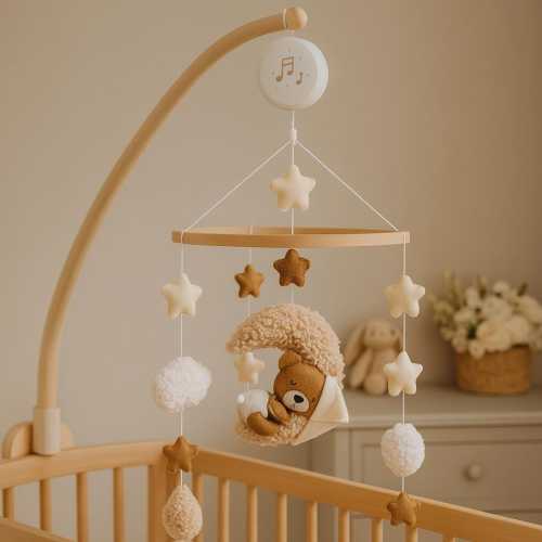 Handmade Sleeping Bear Baby Mobile: Neutral Nursery Decor