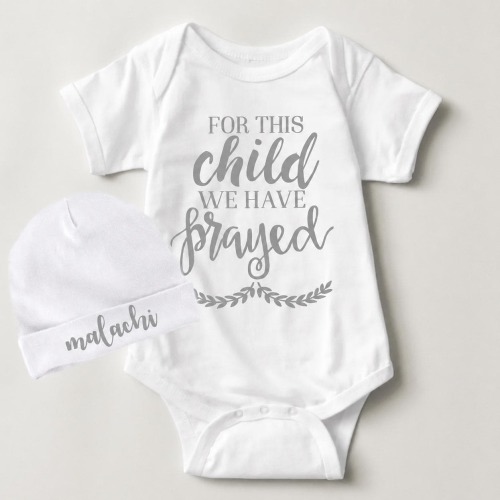 For This Child We Have Prayed Newborn Baby Onesie®, Birth Announcement, Personalized Custom Baby Shower Gift, Gender Neutral Infant Clothing