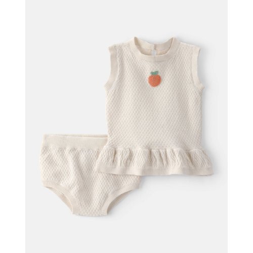 Baby Girl 2-Piece Peach Crochet Top & Short Set - Cream | Carter's
