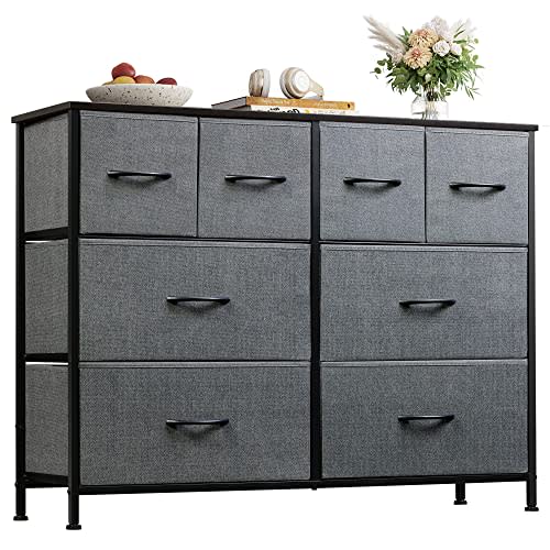 WLIVE Dresser for Bedroom with 8 Drawers, Wide Fabric Dresser for Storage and Organization, Chest of Drawers, Dressers for Living Room, Closet, Hallway, Dark Grey