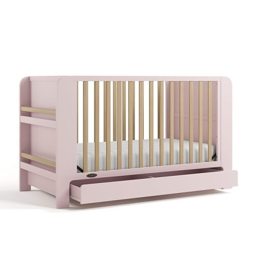 Graco Read-with-Me 4-in-1 Convertible Crib with Drawer (Blush with Driftwood) - GREENGUARD Gold Certified Converts to Toddler Bed, Daybed, and Functional Bookshelves