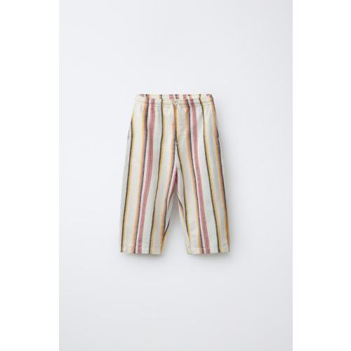 STRIPED COTTON AND LINEN BAGGY PANTS - Multicolored | ZARA United States