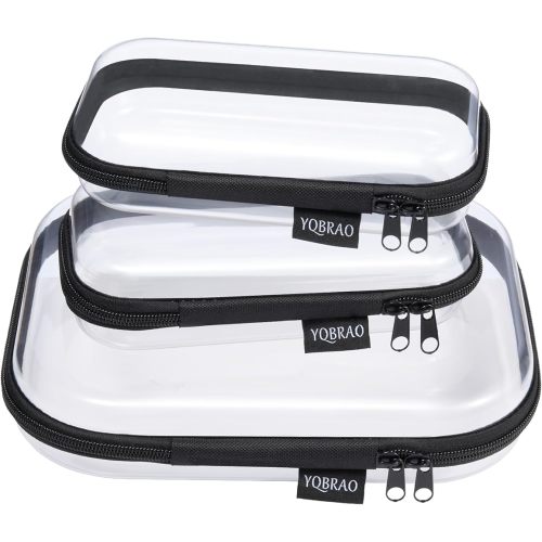 Clear Hard Shell Zipper Case 3 Pack, Hard Plastic Bag, Clear Travel Toiletry Pouch,Portable Cosmetic Bag with Zipper,Toy Storage Bins, Pencil Storage Organizer, Office Supplies Storage Case