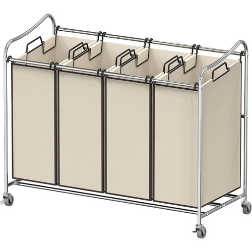 Simple Houseware 4-Bag Heavy Duty Rolling Laundry Sorter Cart, Chrome