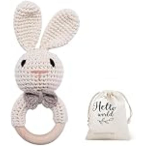Crochet Baby Rattle, Baby Shaker Toy, Baby Rattles 0-6 Months, Handmade Newborn Toys, Easter Bunny Rattle, Animal Baby Rattle，Knitted Stuffed Animals Gifts for Boys and girs Bunny Rattle