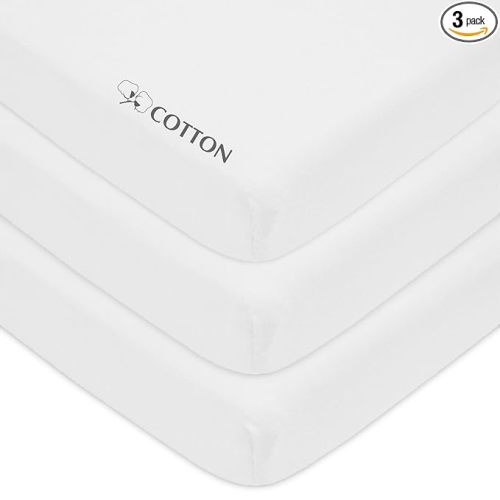 American Baby Company 3 Pack 100% Natural Cotton Fitted Mini Crib Sheets 38" x 24" - Soft & Breathable Small Nesting Portable Sheets, Fits Pack N Play Mattresses, White, for Boys & Girls