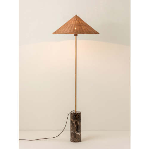 Ardini - 1 light rattan and brown marble floor lamp