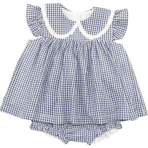 Navy Seersucker Angel Sleeve Diaper Set