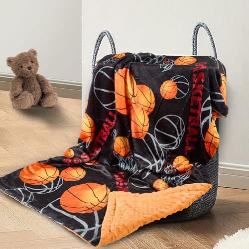 Basketball Baby Blanket for Boys Girls Soft Fleece Minky Blanket with Dotted Backing Double Layer Newborn Toddler Blankie for Nursery Stroller Crib Gift Ideas to Son Nephew Grandson 26.5 * 40 Inches