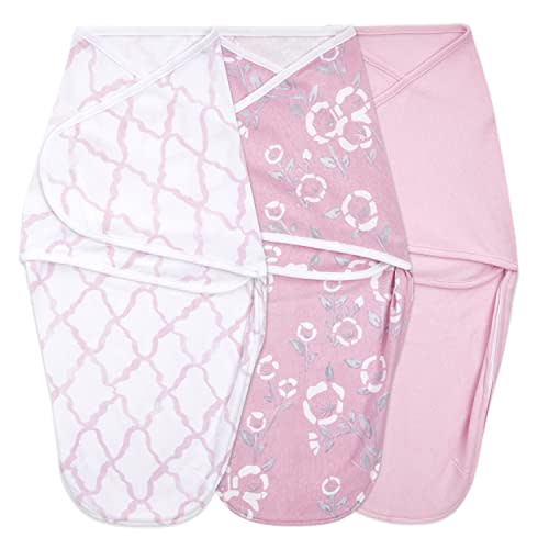 aden + anais Essentials Easy Swaddle Wrap Quick Change with Bottom Zipper, Snug Cotton Knit Baby Wrap Swaddle Blanket for Newborns, TOG 1.0, 3-Pack, Pink Stencil, 0-3 Months, Small/Medium