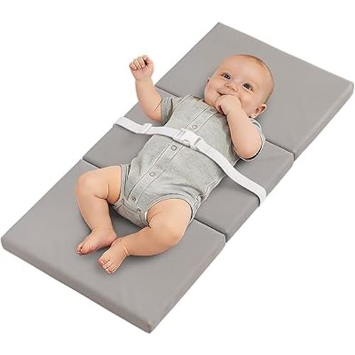 YACODAVO Foldable Baby Changing Pad with Vegan Leather Cover, Standard Side Waterproof & Wipeable Changing Pad for Toddler, Flat Foam Travel Diaper Changing Pad for Dresser and Table, Grey