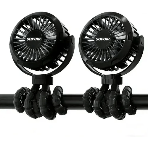 2PCS Mini Portable Baby Stroller Fan,3 Speed Personal Handheld,Battery Operated Rechargeable 360° Flexible Tripod Cooling, Suitable for Car Seat Crib Treadmill Golf Cart Travel (Black-Black)