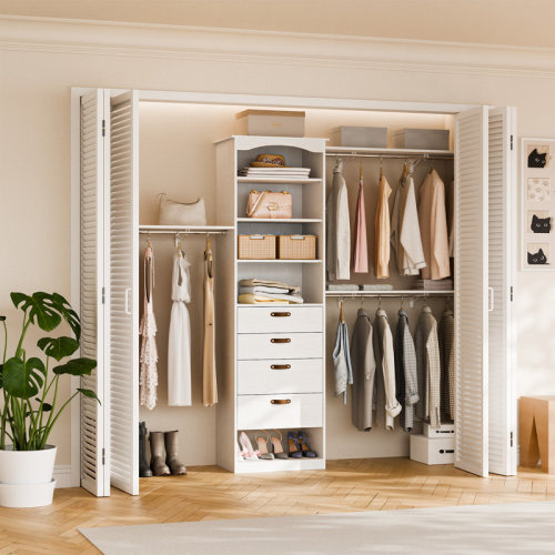 Rebrilliant 23.6"-118" W Closet System with 4 Drawers and 3 Adjustable Shelves & Reviews | Wayfair