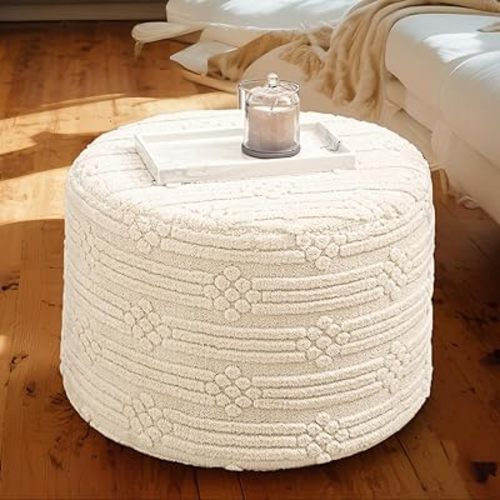 Asuprui Pouf Ottoman Foot Rest – Plush Round All-in-one Foam Stool for Cozy Lounging, Floor Pouf & Chic Decor (Linen)