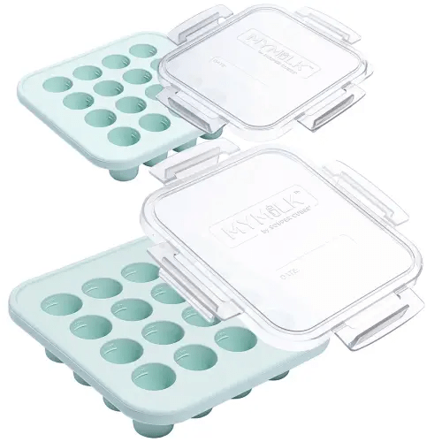 Souper Cubes MyMilk 1/2 oz. Silicone Breast Milk Freezer Trays, Each Pure Platinum Food-Grade Silicone Tray Holds 8 oz., Perfect For Baby Food Freezer Storage, Purees, and More - Mint - 2-Pack