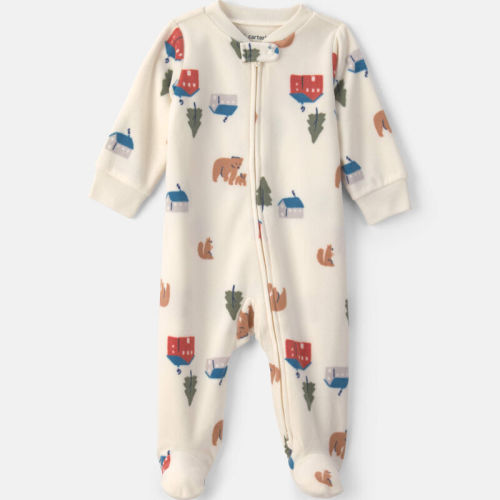 Baby Bear Cabin Fleece 2-Way Zip Sleeper - Cream | Carter’s Oshkosh Canada